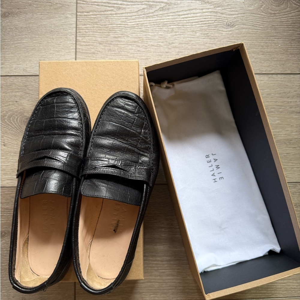 Jamie Haller Black Croc Loafers, 37